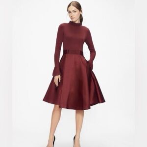 Ted Baker Deep Burgundy oxblood Long Sleeve Bow Dress Size 1